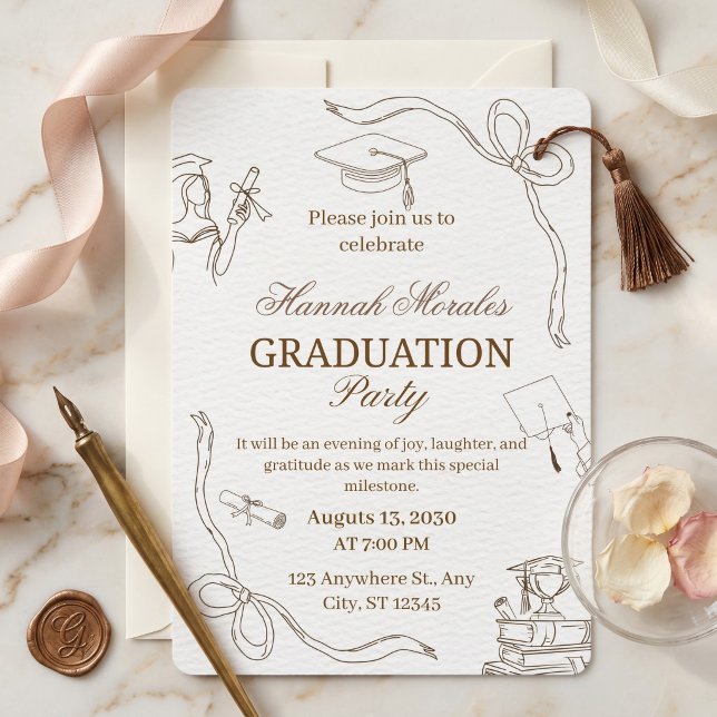 Cream Minimalist Flickig Examenfest | Hon Gjorde D Inbjudningar (Cream Minimalist Girly Graduation Party | She Did it Invitation)