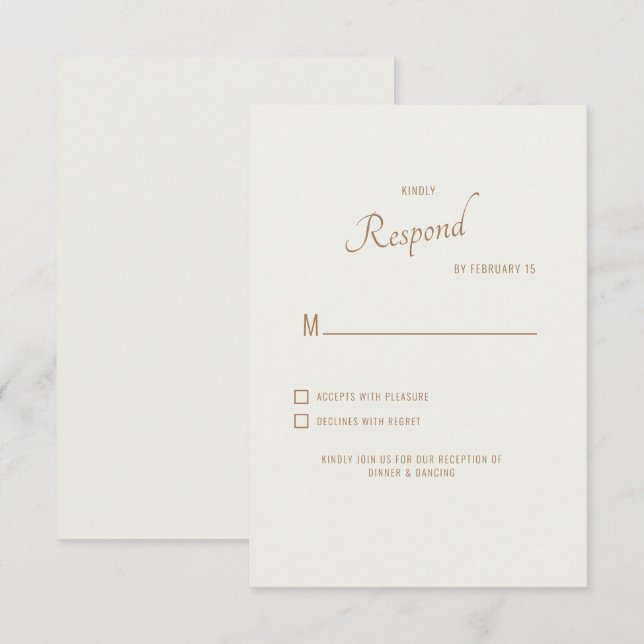 Cream Modern Font Bröllop RSVP OSA Kort (Fram/baksida)