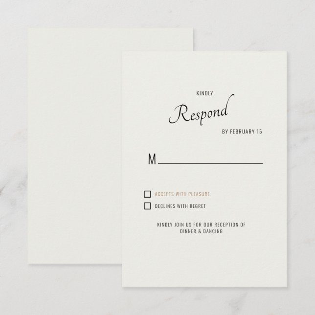 Cream Modern Font Svart Text Bröllop RSVP OSA Kort (Fram/baksida)