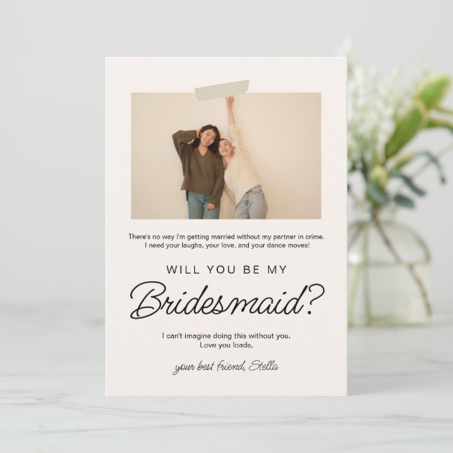 Cream Modern Fotolampa Will You Be My Bridesmaid Inbjudningar (Stående Fram)