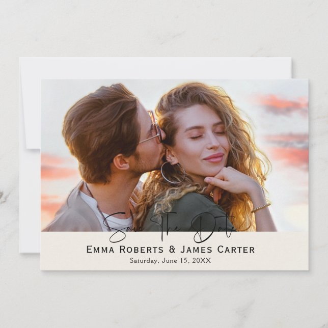 Cream Modern Script Foto Spara Datum Datumet (Framsida)