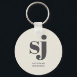 Cream monogram initialer nyckelring<br><div class="desc">Cream Personlig namn simple</div>