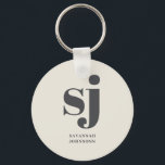 Cream monogram initialer nyckelring<br><div class="desc">Cream Personlig namn simple</div>