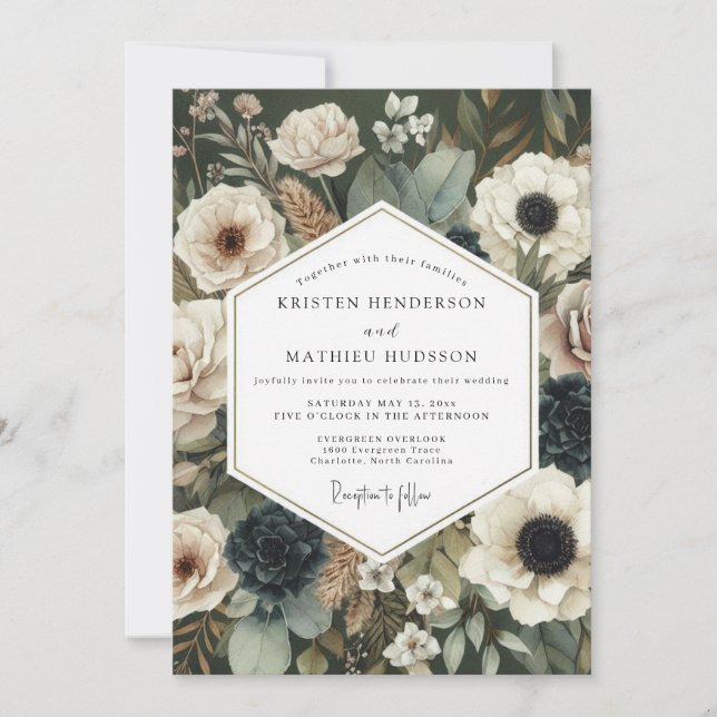 Cream Moody Botanical Wedding Inbjudningar (Framsida)
