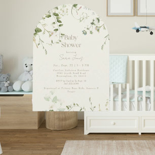 Cream Neutralt Greenery Arch Baby Shower Inbjudningar