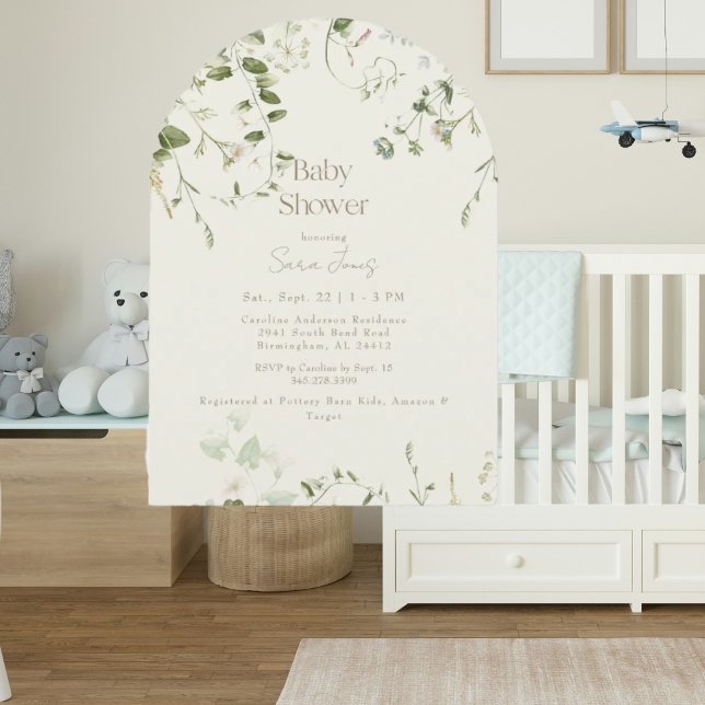 Cream Neutralt Greenery Arch Baby Shower Inbjudningar (Skapare uppladdad)
