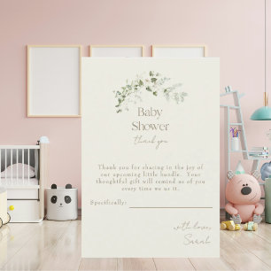 Cream Neutralt Greenery Baby Shower Tack Kort