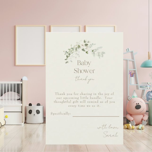 Cream Neutralt Greenery Baby Shower Tack Kort (Skapare uppladdad)