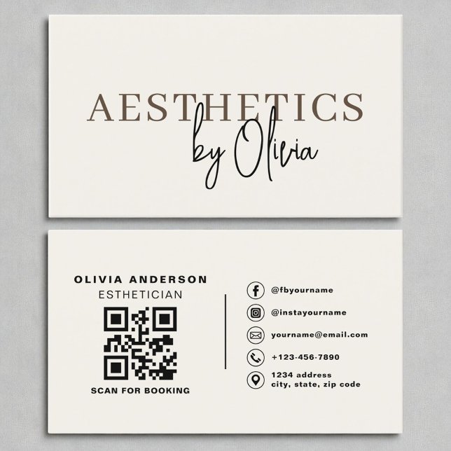 Cream Neutralt Skincare Esthetician QR Code Visitkort (Skapare uppladdad)