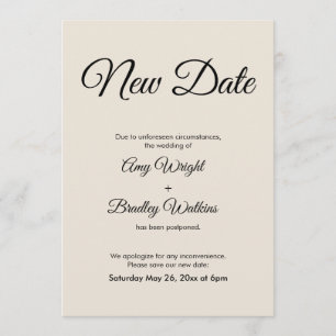 Cream Ny datum för bröllopsannonsering uppskjutet Inbjudningar