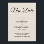 Cream nya datum för uppskjuten bröllopsannons inbjudningar<br><div class="desc">Här är ett enkelt kort för att underrätta dina gäster om det har blivit nödvändigt att ändra datum för din bröllopsdag. Använd mallfälten för att lägga till dina personliga uppgifter och gör denna eleganta, minimalistiska design till din egen. Den vita bakgrunden kan ändras till valfri färg. Alla teckensnitt och färger...</div>