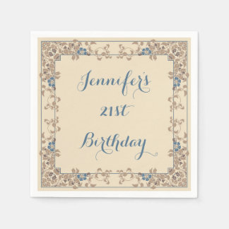 Cream och blå art nouveau blommigt gräns pappersservett