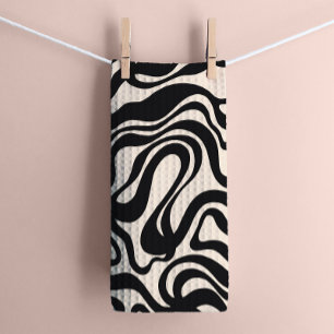 Cream och Black 1970-talet Retro Modern Swirl Kökshandduk