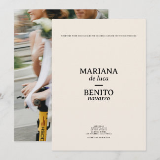 Cream och Black Modern Minimalist Photo Bröllop Inbjudningar