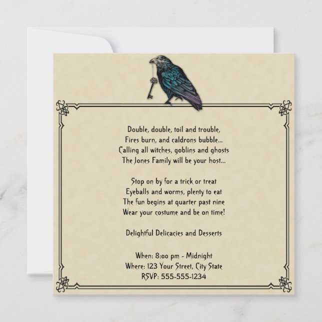 Cream och Black Raven Halloween fest Inbjudningar (Framsida)