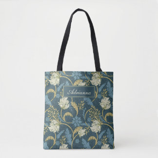 Cream och Blue Blommigt Art nouveau Tygkasse