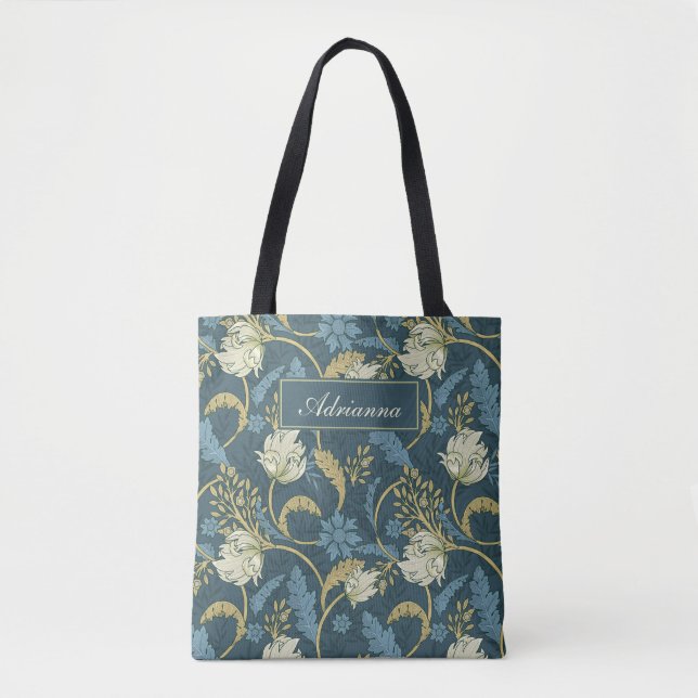 Cream och Blue Blommigt Art nouveau Tygkasse (Framsida)