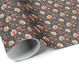 Cream och Coral Benice Blommigt Presentpapper