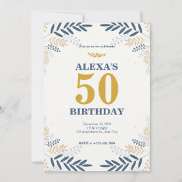 Cream och Guld Blommigt 50:e Födelsedagsfesten Inbjudningar