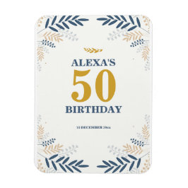 Cream och Guld Blommigt 50:e Födelsedagsfesten Magnet