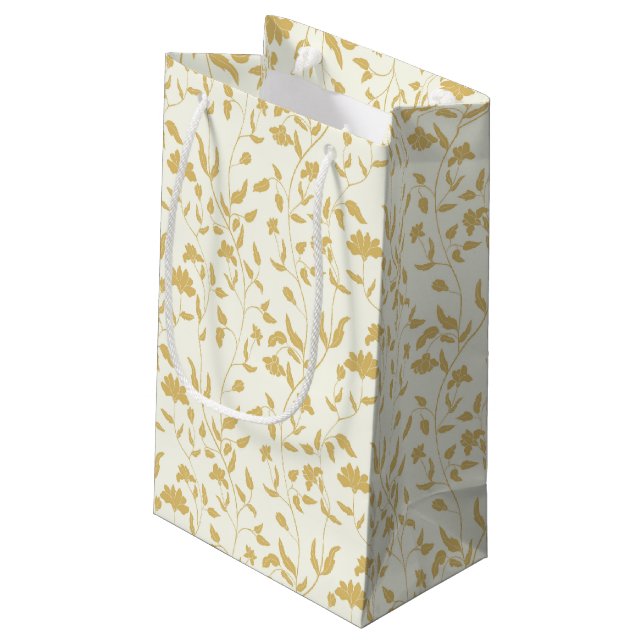 Cream och guld Blommigt Gift Bag (Baksidan Vinklad)