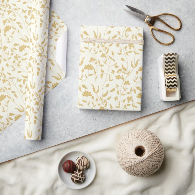 Cream och Guld Blommigt Gift Bag Presentpapper (Hantverk)