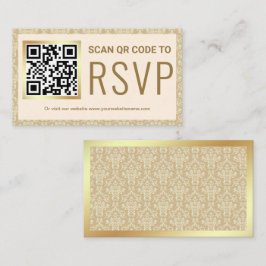 Cream och Guld Damask QR Code OSA Bröllop webbplat Tilläggskort