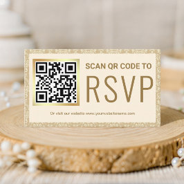 Cream och Guld Damask QR Code OSA Bröllop webbplat Tilläggskort
