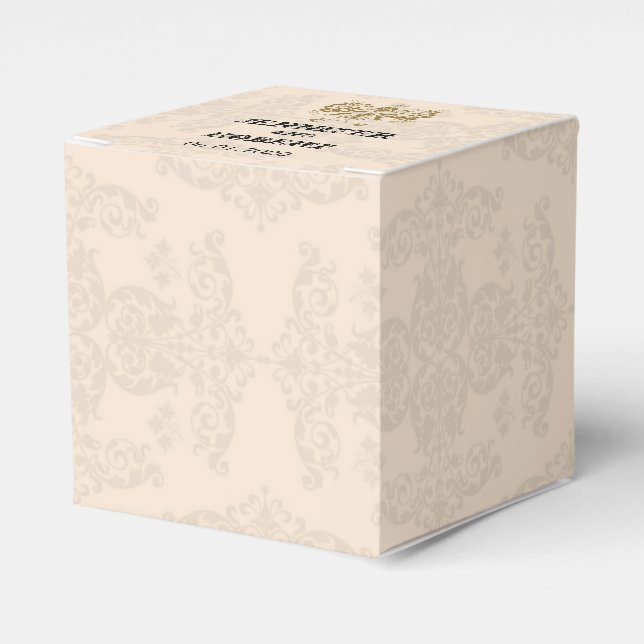 Cream och Guld Damask Wedding Favor Box Presentaskar (Framsidan Sidan)