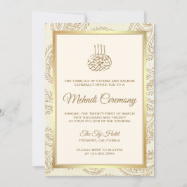 Cream och Guld Paisley Islamic Mehndi Ceremony Inbjudningar