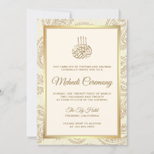 Cream och Guld Paisley Islamic Mehndi Ceremony Inbjudningar