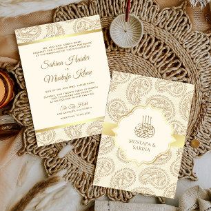 Cream och Guld Paisley Islamic Muslim Bröllop Inbjudningar