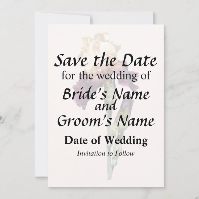 Cream och Maroon Iris och Buds Spara Datumet (Framsida)