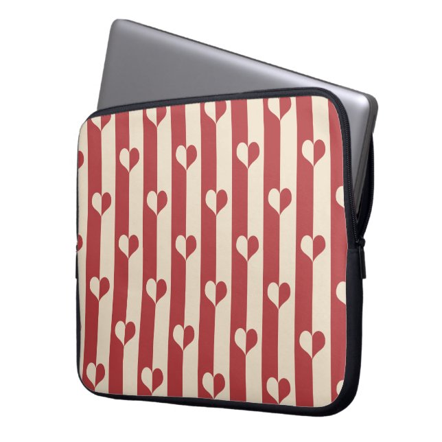 Cream- och Red Hearts Stripe Electronics-Sleever Laptop Sleeve (Framsidan Vänster)
