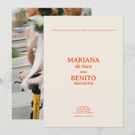 Cream och Red Modern Minimalist Photo Bröllop Inbjudningar