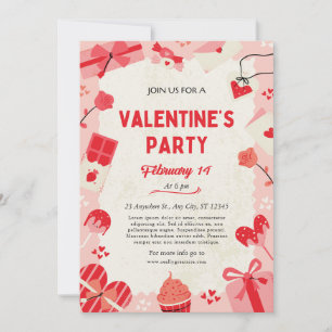 Cream och Rosa Cute Valentine Day Party Card Julkort