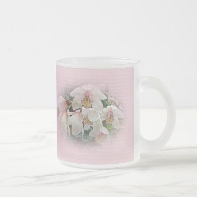 Cream och Rosa Orchids på Rosa Frostad Glasmugg (Höger)