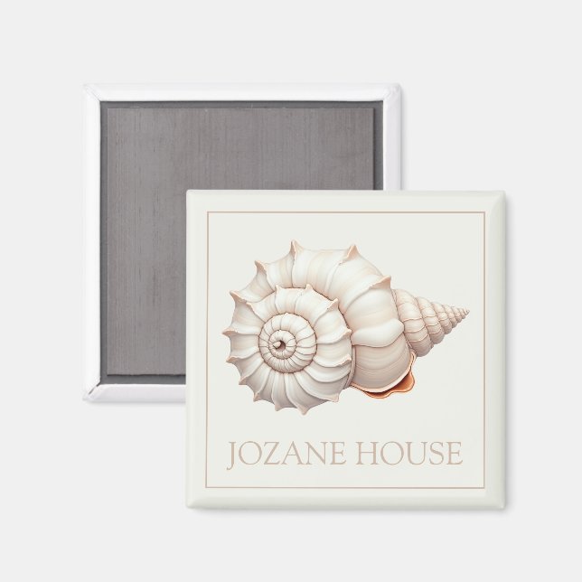 Cream och Tan Coastal Seashell Personalied Magnet (Front/Back)