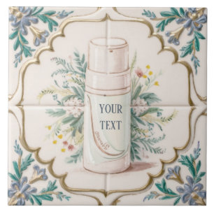 Cream och White Beauty Product Funny Bathroom Kakelplatta
