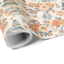 Cream Orange Floral House Chinoiserie Presentpapper