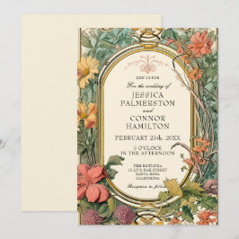 Cream Orange Grönt Vintage Blommigt Bröllop Inbjudningar