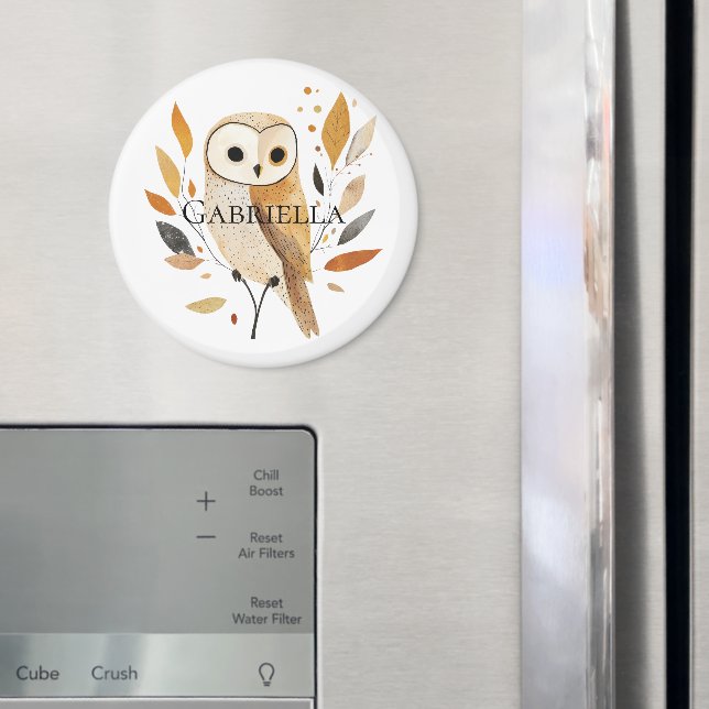 Cream Orange Uggla med Löv Magnet (In Situ (Fridge))