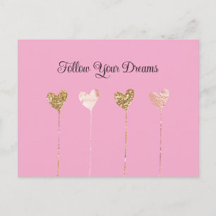 Cream Päron Guld Glitter Rosa Glam Hjärta Strängar Vykort