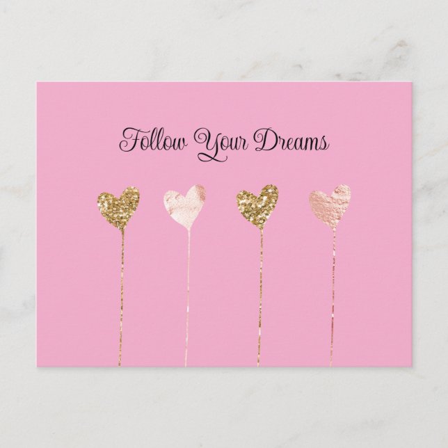 Cream Päron Guld Glitter Rosa Glam Hjärta Strängar Vykort (Framsida)