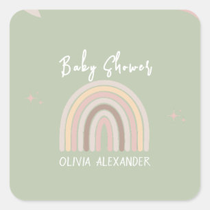 Cream Pastel Simple Minimalist Baby Shower Fyrkantigt Klistermärke