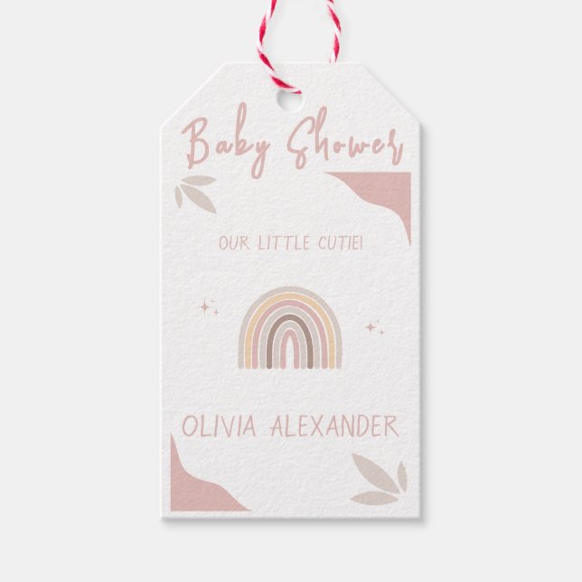 Cream Pastel Simple Minimalist Baby Shower Presentetikett (Framsidan)