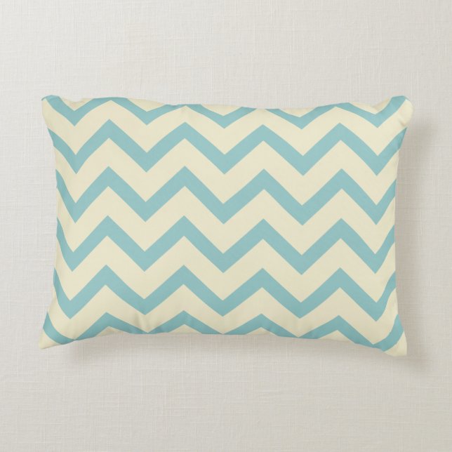 Cream & Pastel Teal Chevron Zigzag Mönster Prydnadskudde (Baksidan)