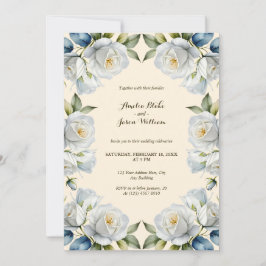 Cream Pastel Vit ros Blommigt Gräns Bröllop Inbjudningar