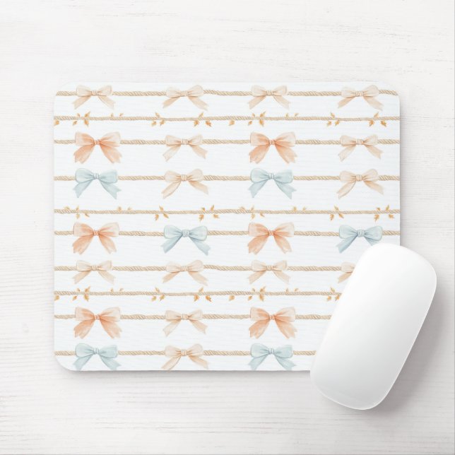 Cream Peach Blue Bows Musmatta (Med mus)
