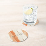 Cream Peach Orange Stripes Birthday Underlägg Papper Rund<br><div class="desc">Cream Peach Orange Stripes Birthday</div>